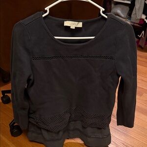 LOFT Charcoal Lace Trim Top sweater medium